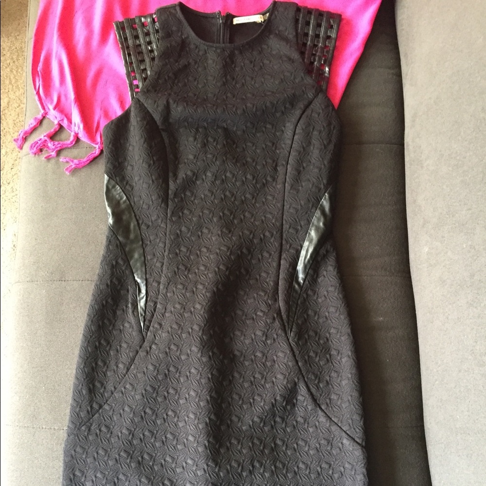 Black body on dress with faux leather trim